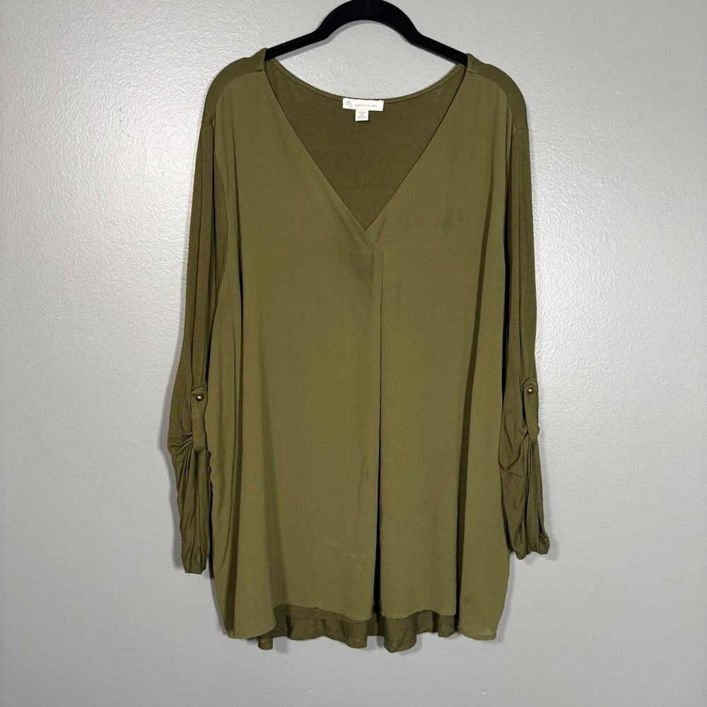 Dressbarn Olive Green Chiffon Panel Minimalist Blouse - 3X - Women's Plus Size